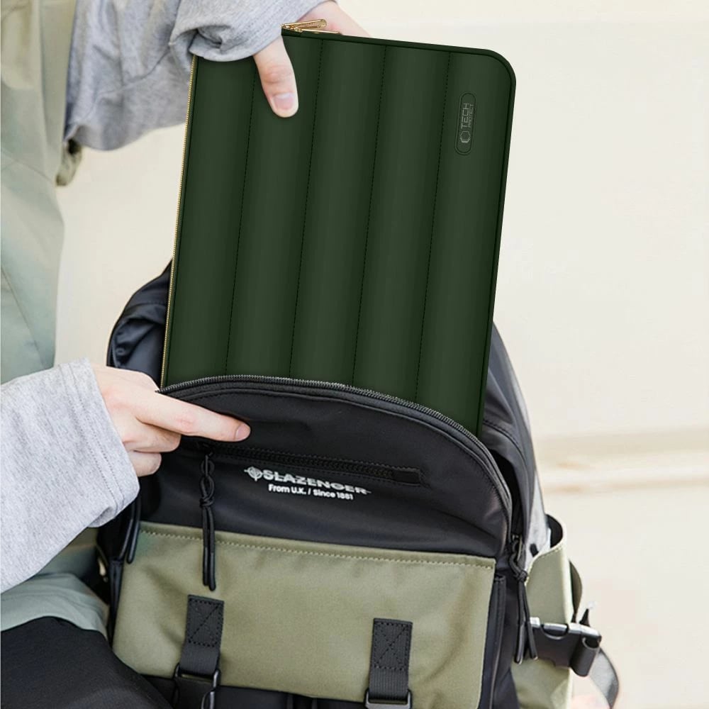 Mbështjellës laptopi Tech-Protect Puffy 15-16 inç me çantë aksesorësh, olive