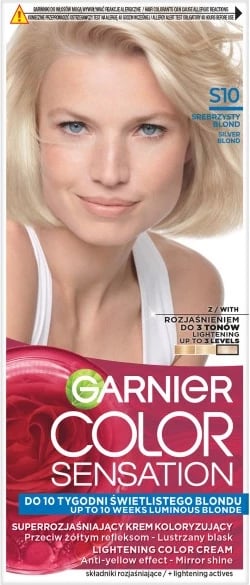 Krem ngjyrosës për flokë për femra Garnier Color Sensation Super Lightening S10 Silver Blonde, 1 copë