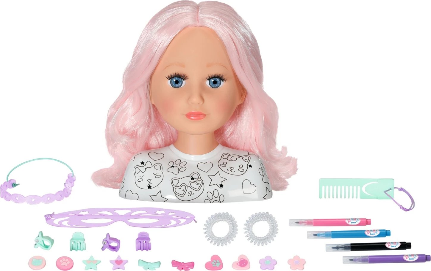 Kokë stilimi kukulle, Baby Born Little Sister 836033-116724, 22 cm, me set aksesorësh, flokë rozë