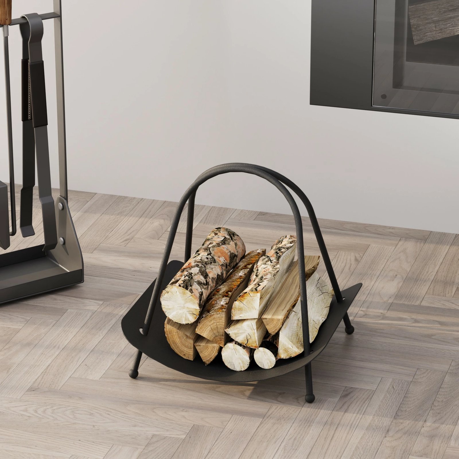 Aksesor dekorativ metalik për dru zjarri, dizajn Aberto, GED-017, ngjyrë e zezë