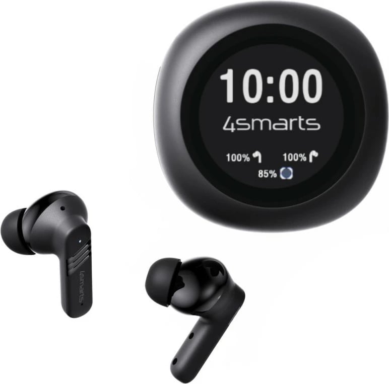 Kufje TWS 4smarts SkyBuds Screen Pro ANC, Bluetooth 5.4, ekran, të zeza