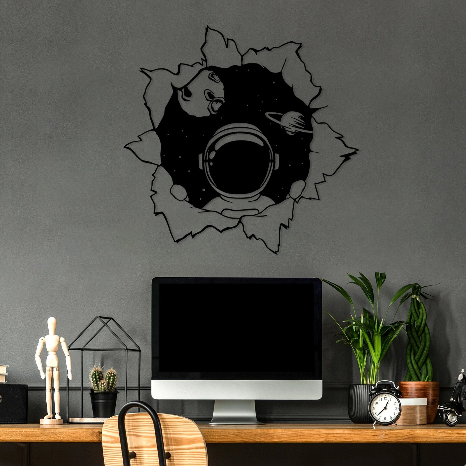 Aksesor dekorativ metalik për mur, Wallity, Hello World, ngjyrë e zezë, 68x70cm