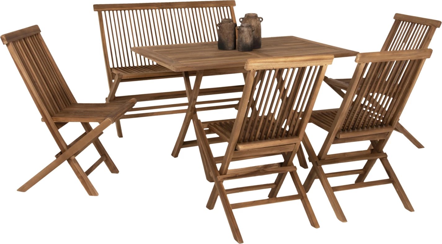 Set tavoline me karrige për terasë, 6 copë, Kendall FH11954, dru teak, ngjyrë natyrale