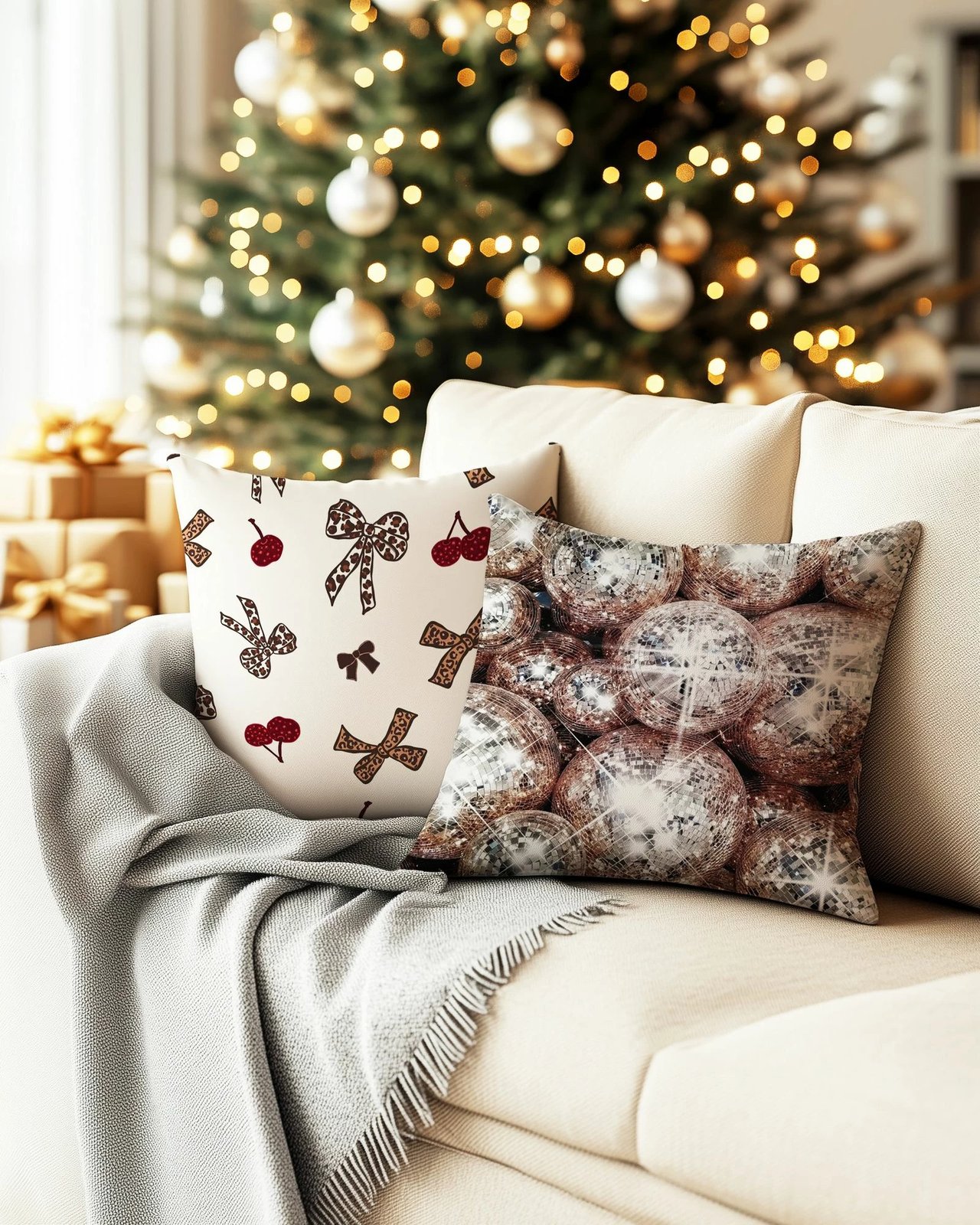 Set mbulesash jastëku për Krishtlindje, 2 copë, Evila Originals, PLW-NWYR26 - 16, shumëngjyrëshe, 43x43cm