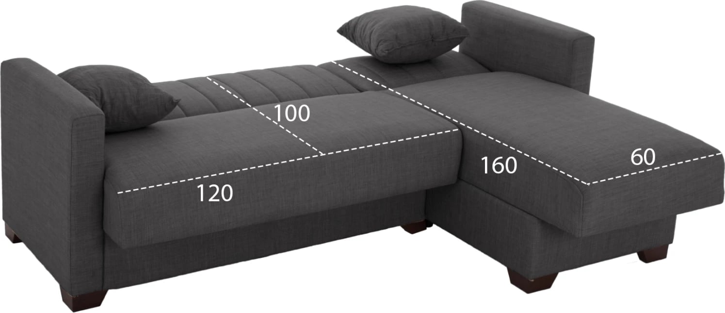 Divan qoshe GHUFRAN, gri, i kthyeshëm, 200x133x77cm