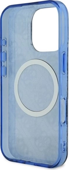 Mbështjellës Guess Peony On 4G MagSafe për iPhone 16 Pro, Blu