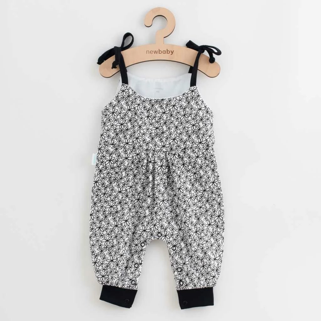 Set veror 2-pjesësh, NEW BABY, Be Happy, 100% pambuk, për vajza, madhësia 62 (3-6m), bardhë/zi me lule