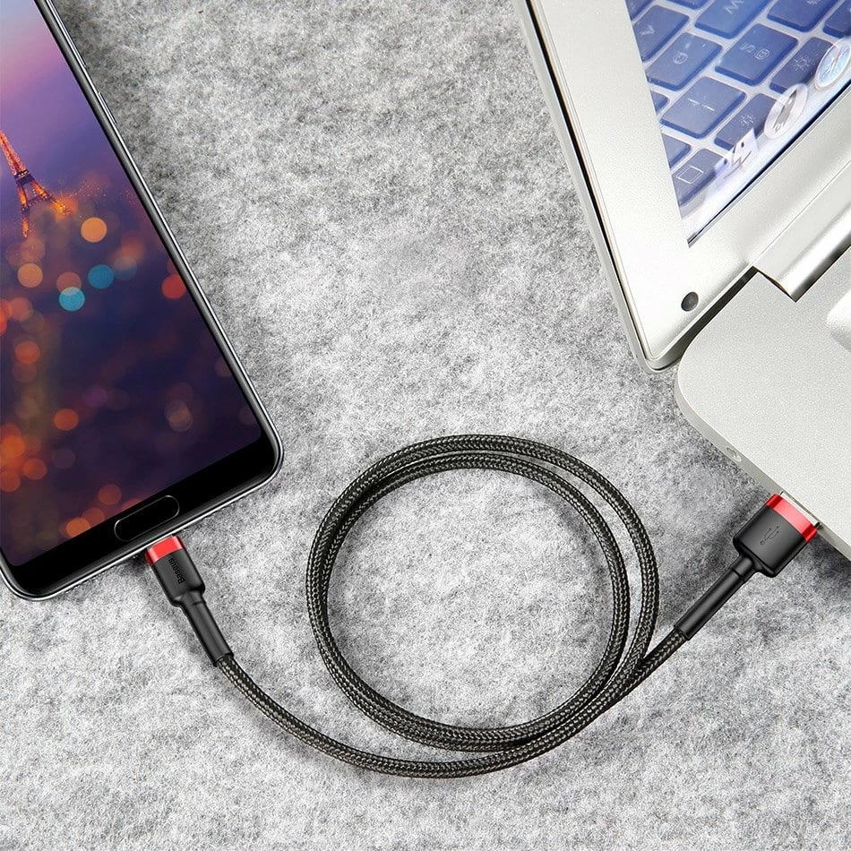 Kabllo Baseus Cafule USB-A në USB-C, 3m, Gri/Zi