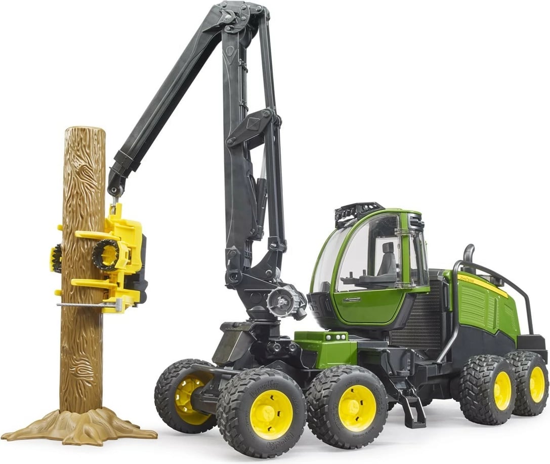 Lodër korrëse pylli BRUDER John Deere 1270G, plastikë, me trung druri, Jeshile/Zezë