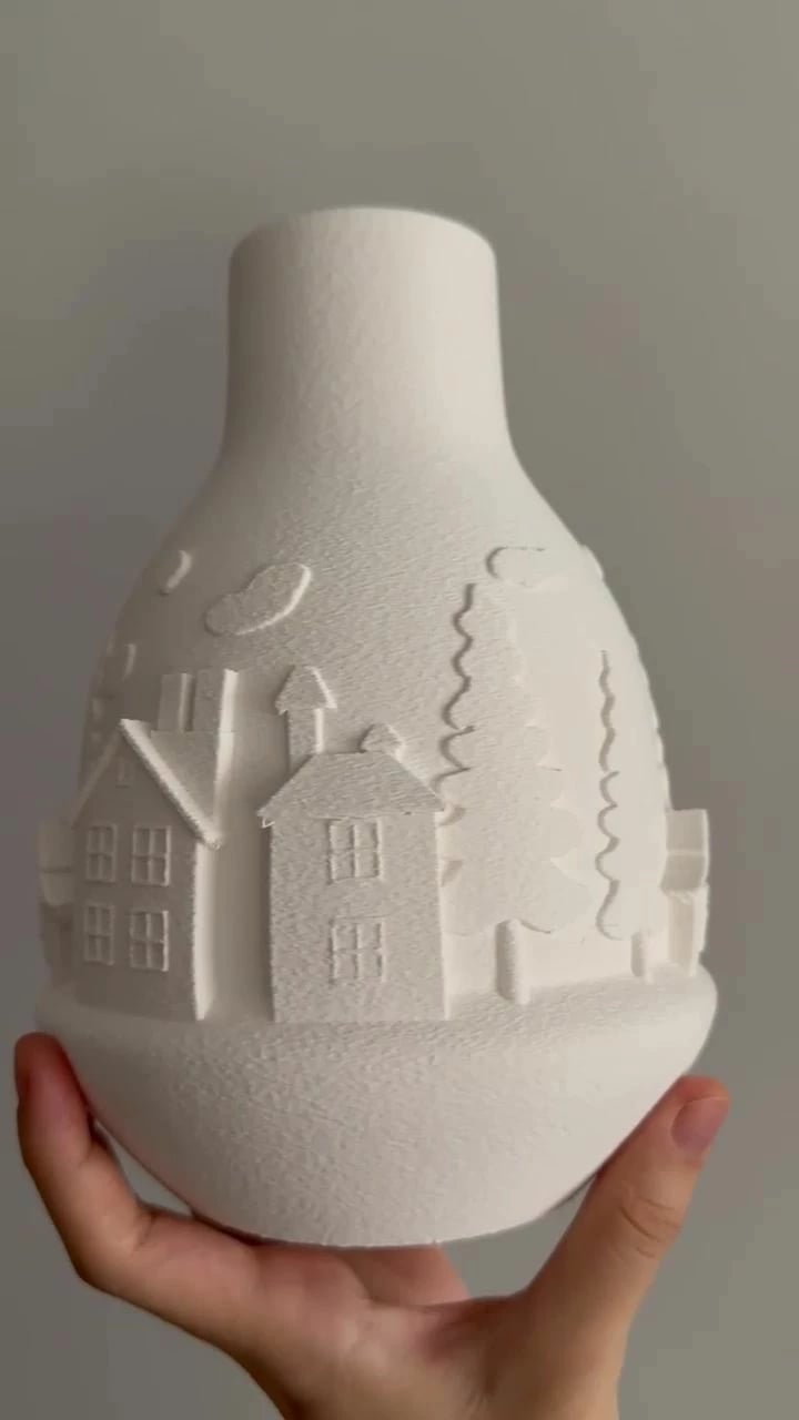 Vazo dekorative Evila Originals, motiv 'Winter Village', e bardhë, 20cm