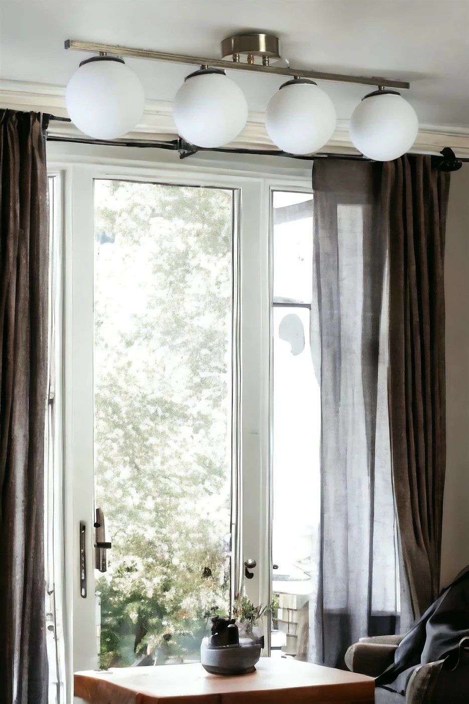 Llambë tavani Opviq, Yeni Can 4 llampa, krom mat, xham i bardhë