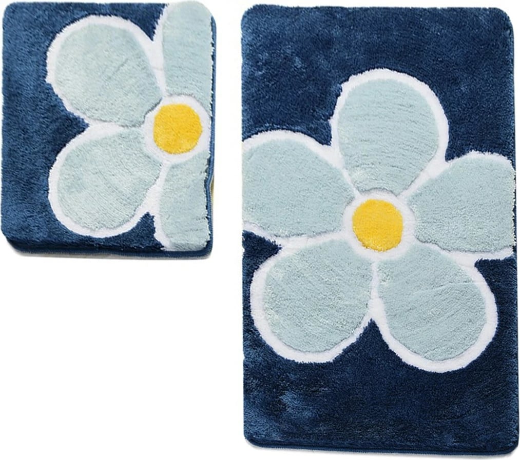 Set tapetë banjoje akrilik (2 copë), lule, blu Set tapetë banjoje akrilik (2 copë), lule, blu