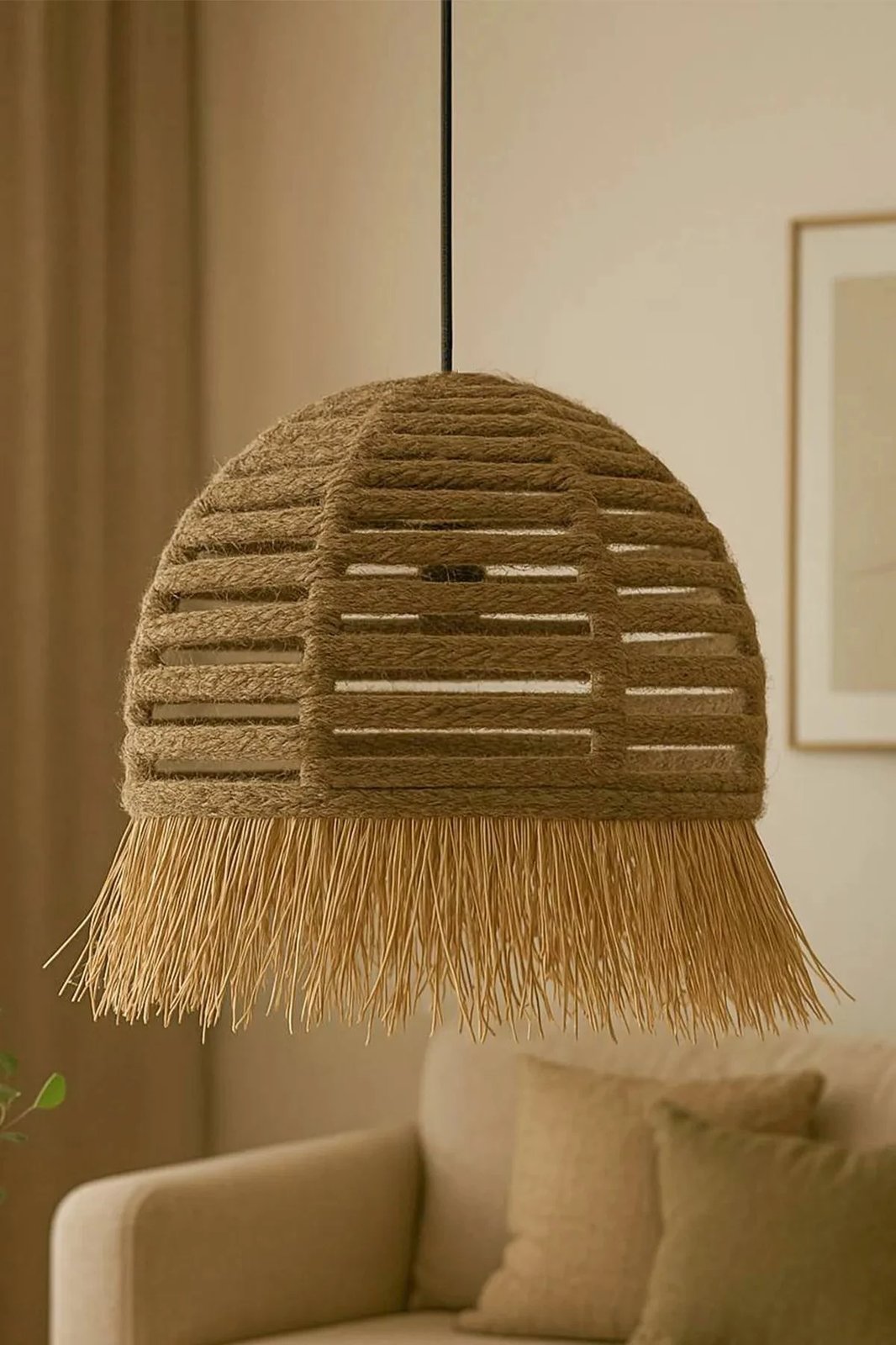 Llambë tavani Opviq, BK070, ngjyrë ecru, kapak rafie, lartësi e rregullueshme