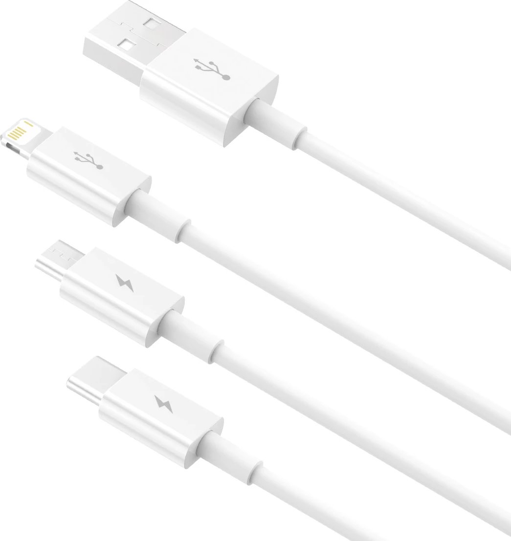 Kabllo Baseus Superior Series P10320105221-01, USB-A në USB-C/Lightning/micro USB, 0.5m, Bardhë