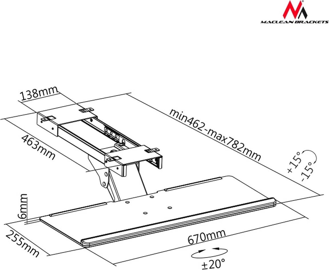 Mbajtëse tastiere Maclean MC-757 për tavolinë, deri 2 kg, e zezë