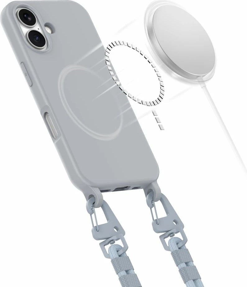 Mbështjellës Tech-Protect Magnecklace për iPhone 15 Pro Max, MagSafe, Gri me litar