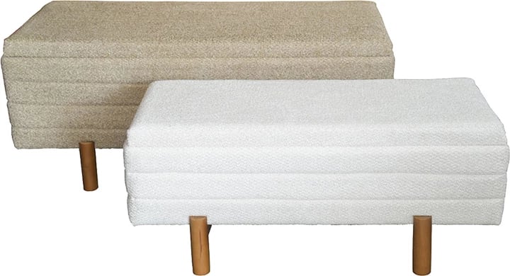 Set dy karrige-trunk Cindy Inart, pëlhurë bouclé, ngjyrë bezhë dhe bardhë