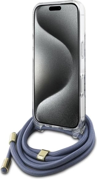 Mbështjellës Guess Crossbody Cord 4G Print për iPhone 16 Pro Max, Kaltër