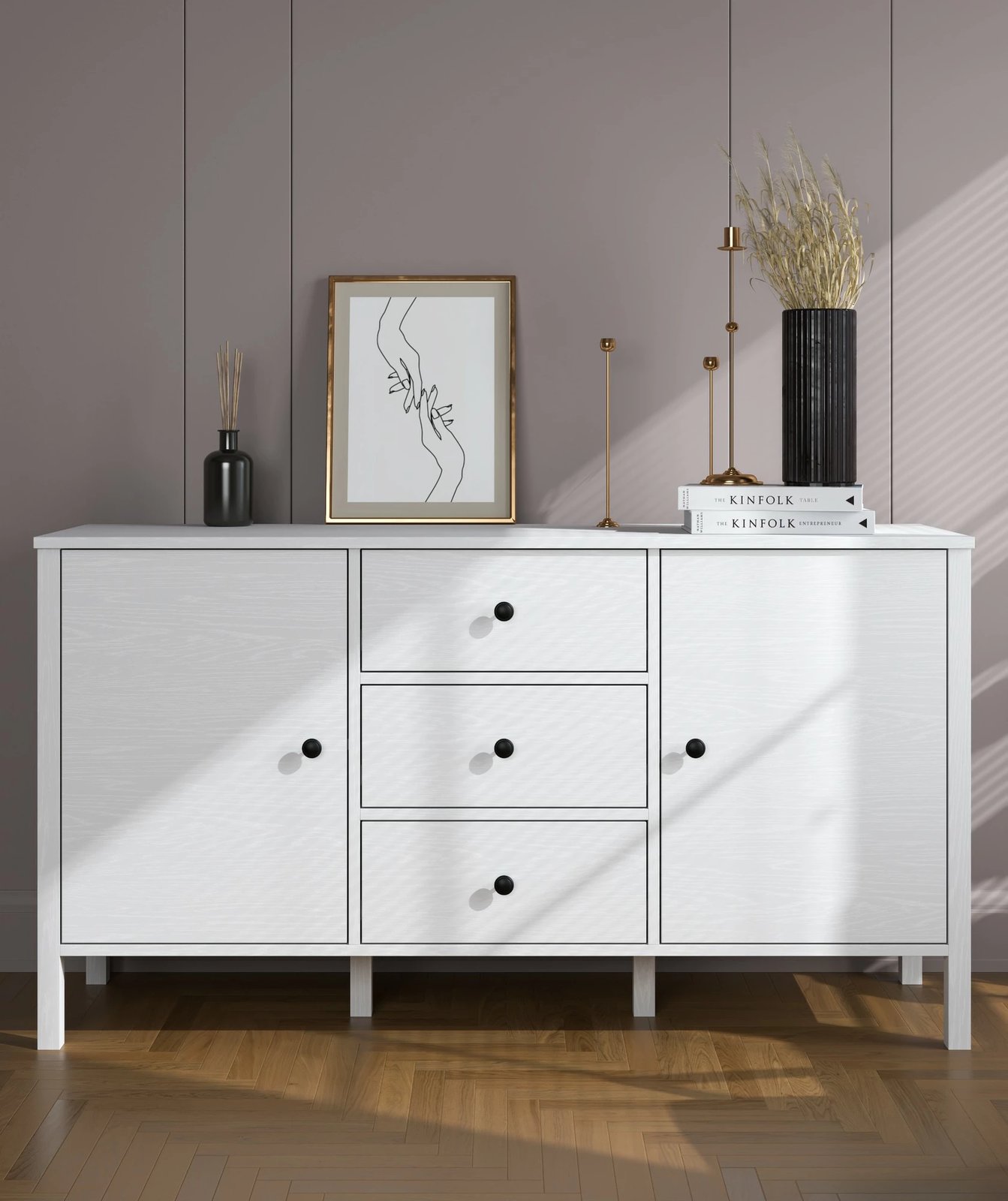 Konsol Hanah Home, FRN-20008, ngjyrë druri dhe e bardhë