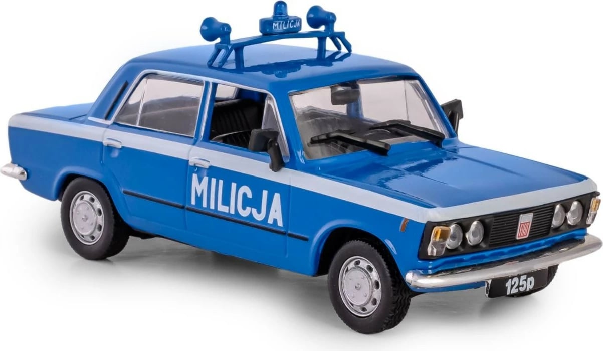 Makine lodër Daffi Fiat 125P Milicja, 1:43, metal/plastik, blu/bardhë