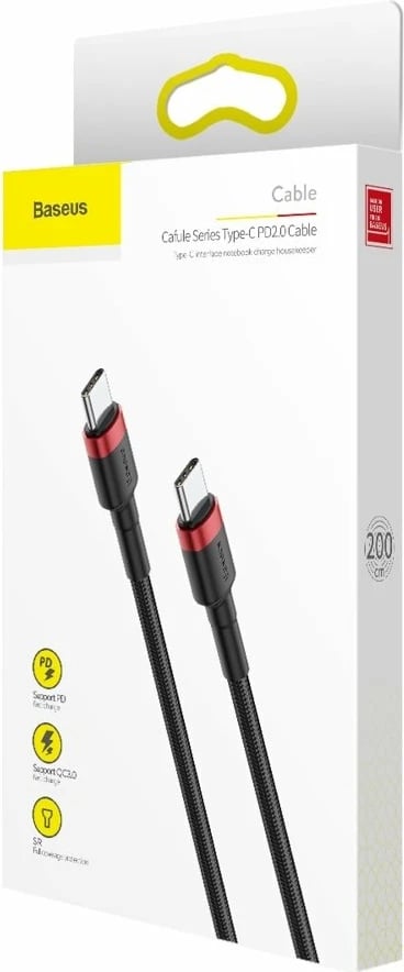 Kabllo USB-C Baseus CATKLF-H91, 2m, 60W, e zezë dhe e kuqe