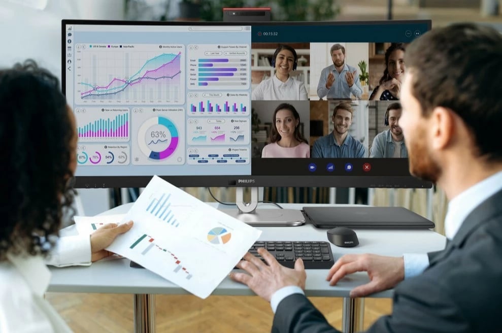Monitor Philips 34B2U6603CH, 34 inç, VA, 3440x1440, Thunderbolt 4, i zi/argjendtë