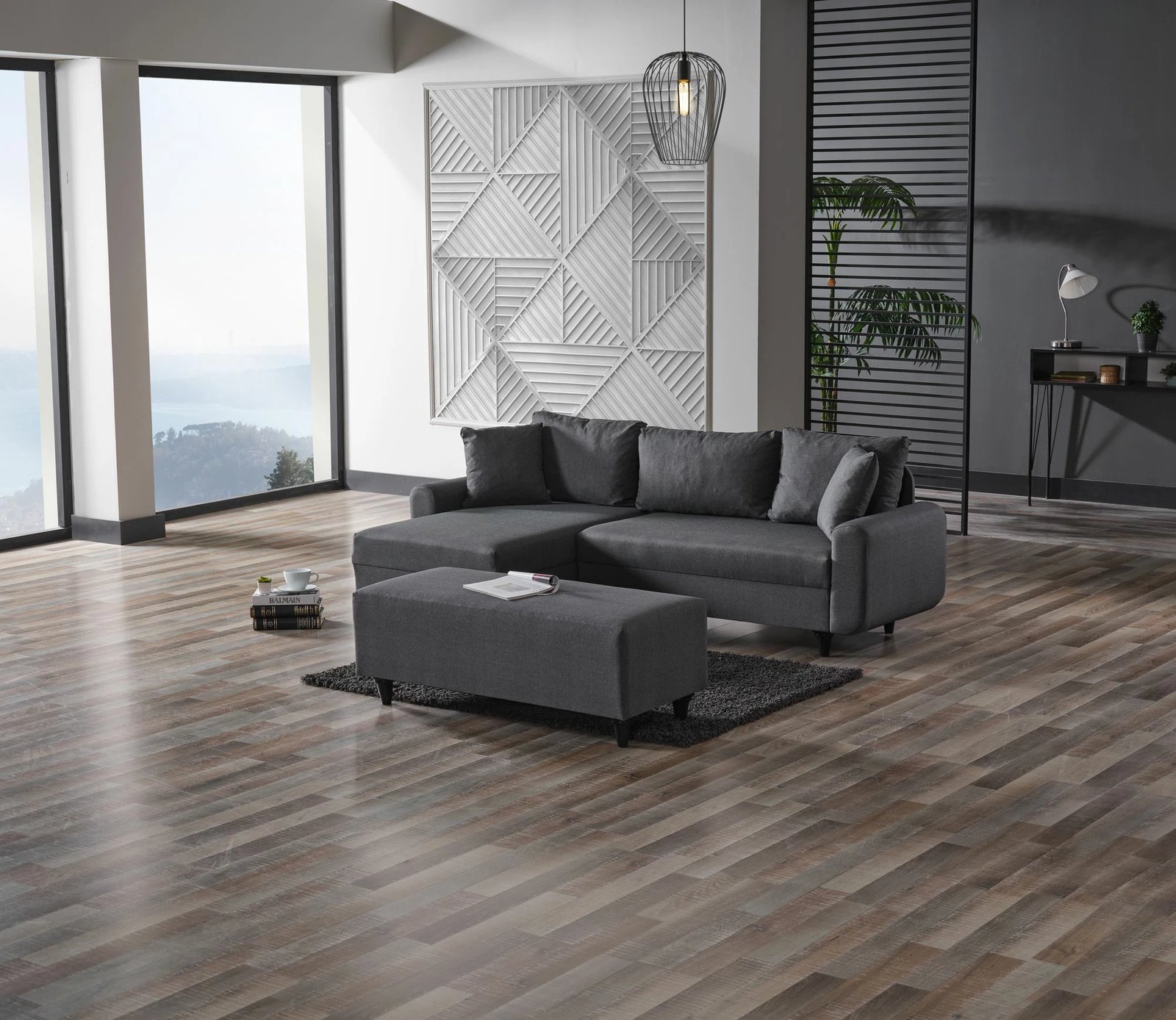 Kënd-sofë krevate Flavia, ngjyrë gri e errët