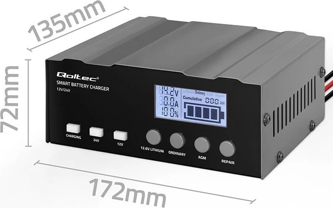 Karikues inteligjent baterie Qoltec 52491, 12V/12.6V/24V, funksion riparimi, LCD, i zi Karikues inteligjent baterie Qoltec 52491, 12V/12.6V/24V, funksion riparimi, LCD, i zi