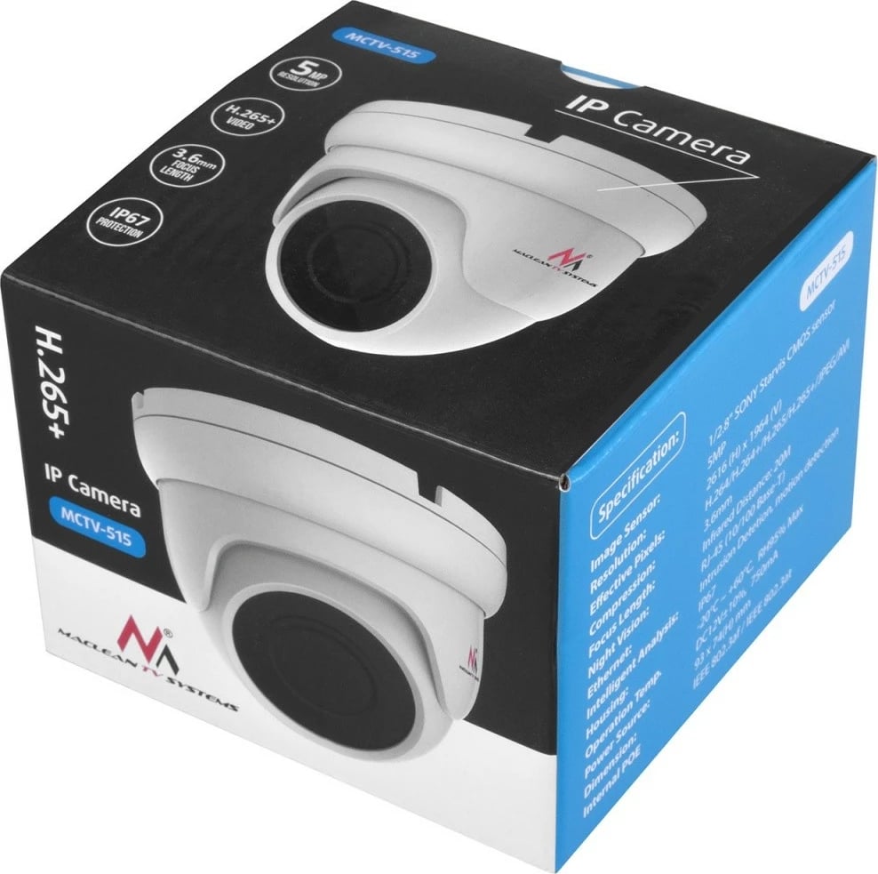 Kamerë dome IP Maclean MCTV-515, 5MPx, PoE, e bardhë