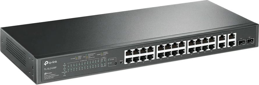 Switch i menaxhueshëm TP-LINK SL2428P, 24 porta PoE+, 2GE, 2SFP, i zi