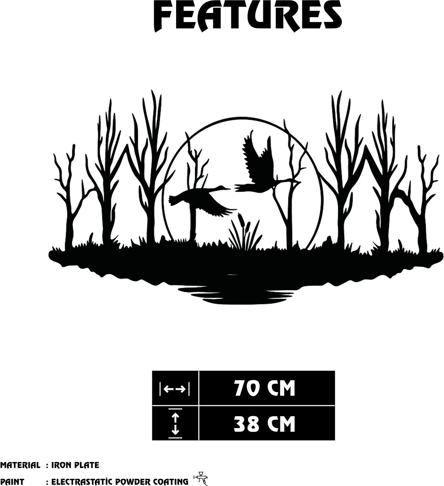 Aksesor dekorativ muri prej metali, Wallity, Estate, ngjyrë e zezë, 70x38cm
