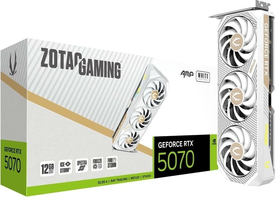 Kartë grafike, ZOTAC, GeForce RTX 5070 AMP, 12GB GDDR7 192-bit PCIe 5.0, 3xDP/HDMI, e bardhë
