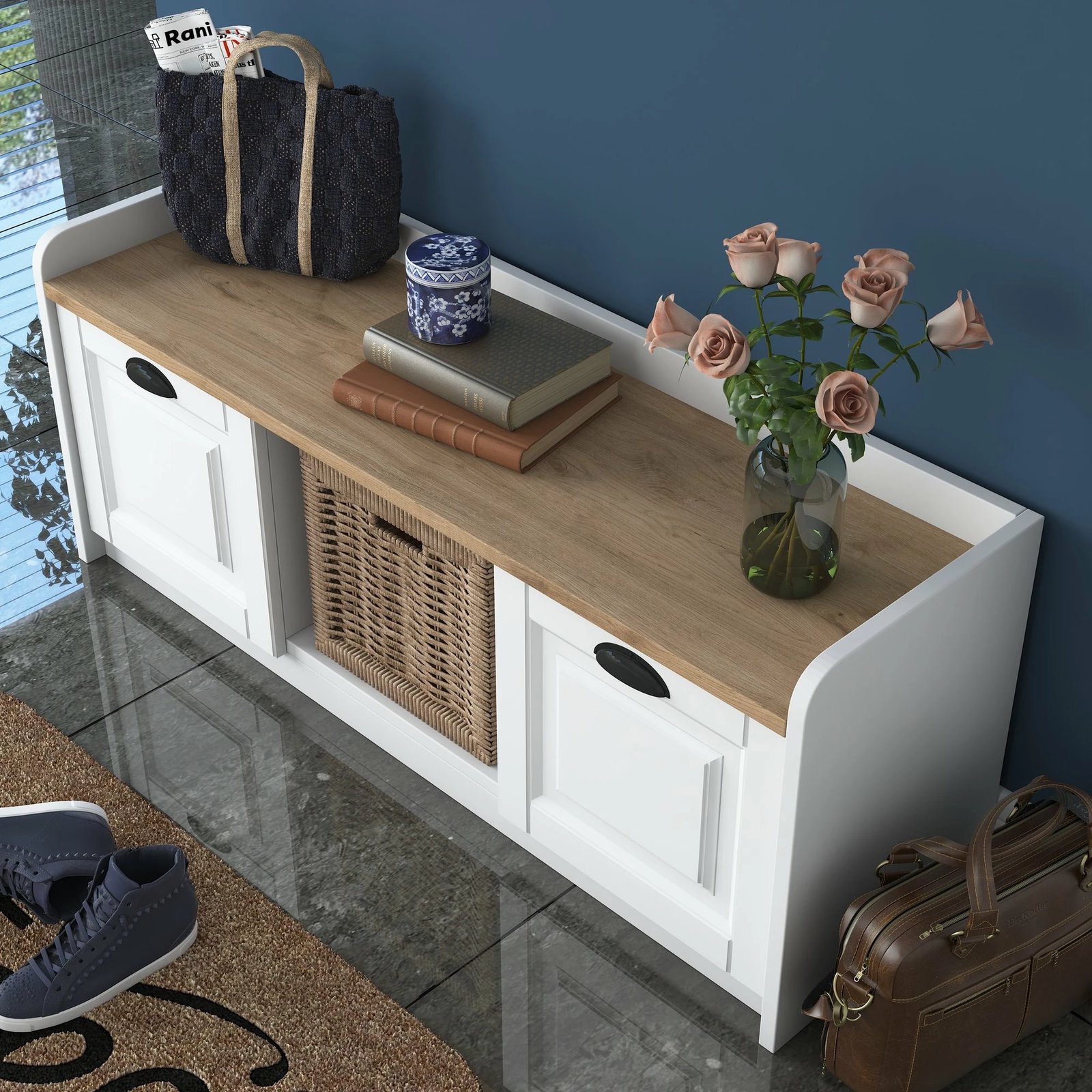 Dollap këpucësh Hanah Home, P2 - 1808, ngjyrë arrë dhe e bardhë