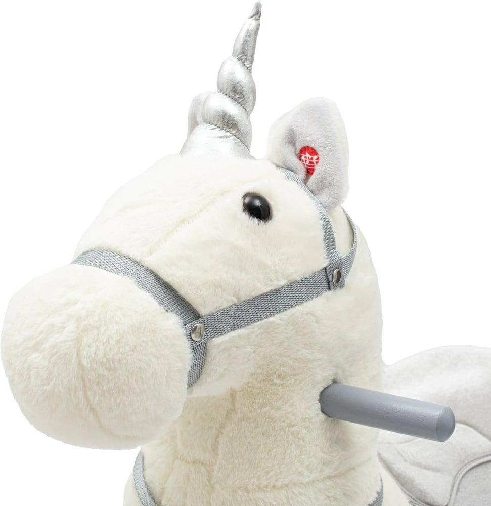 Lodër lëkundëse me rrota dhe melodi, Baby Mix Unicorn, deri 50 kg, 64x35x60 cm, e bardhë
