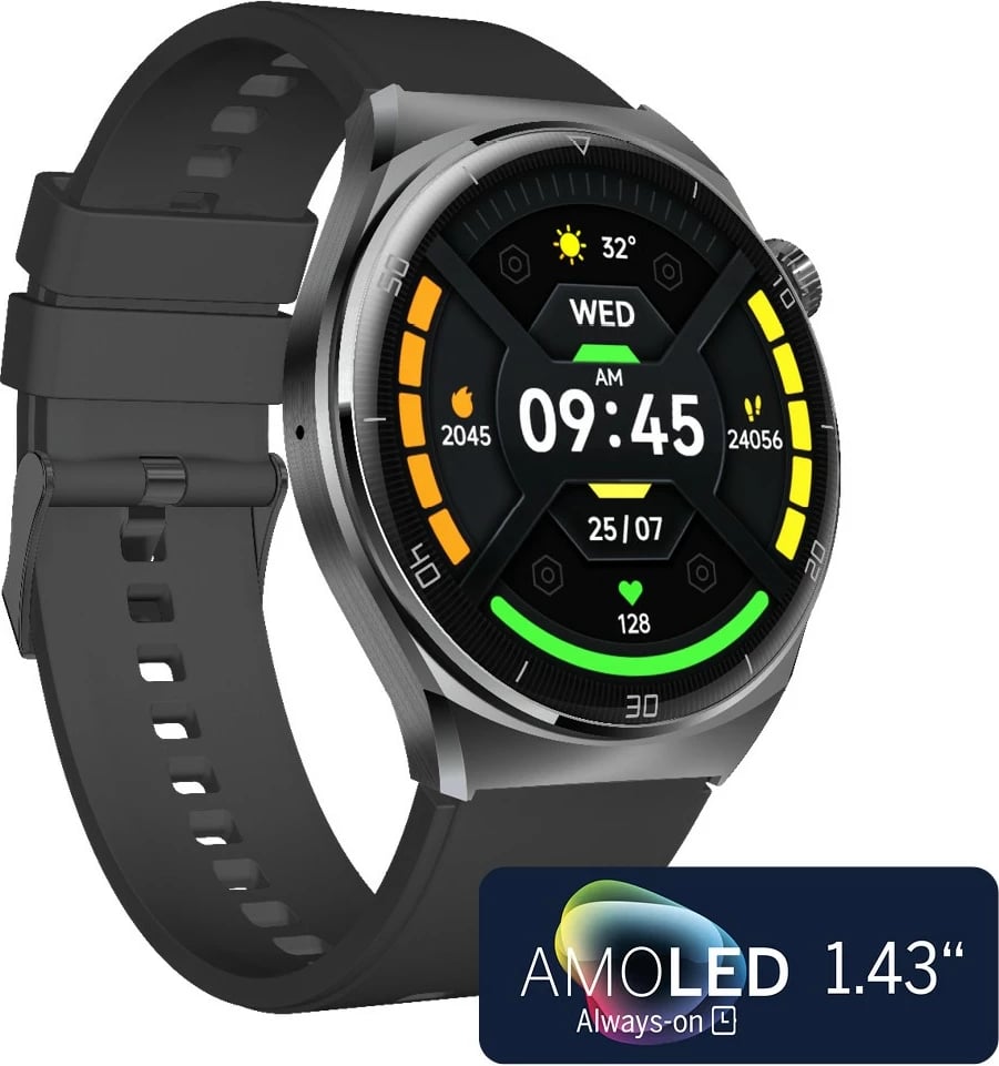 Smartwatch bea-fon 401, 1.43" AMOLED, GPS, 42g, e zezë-argjendtë