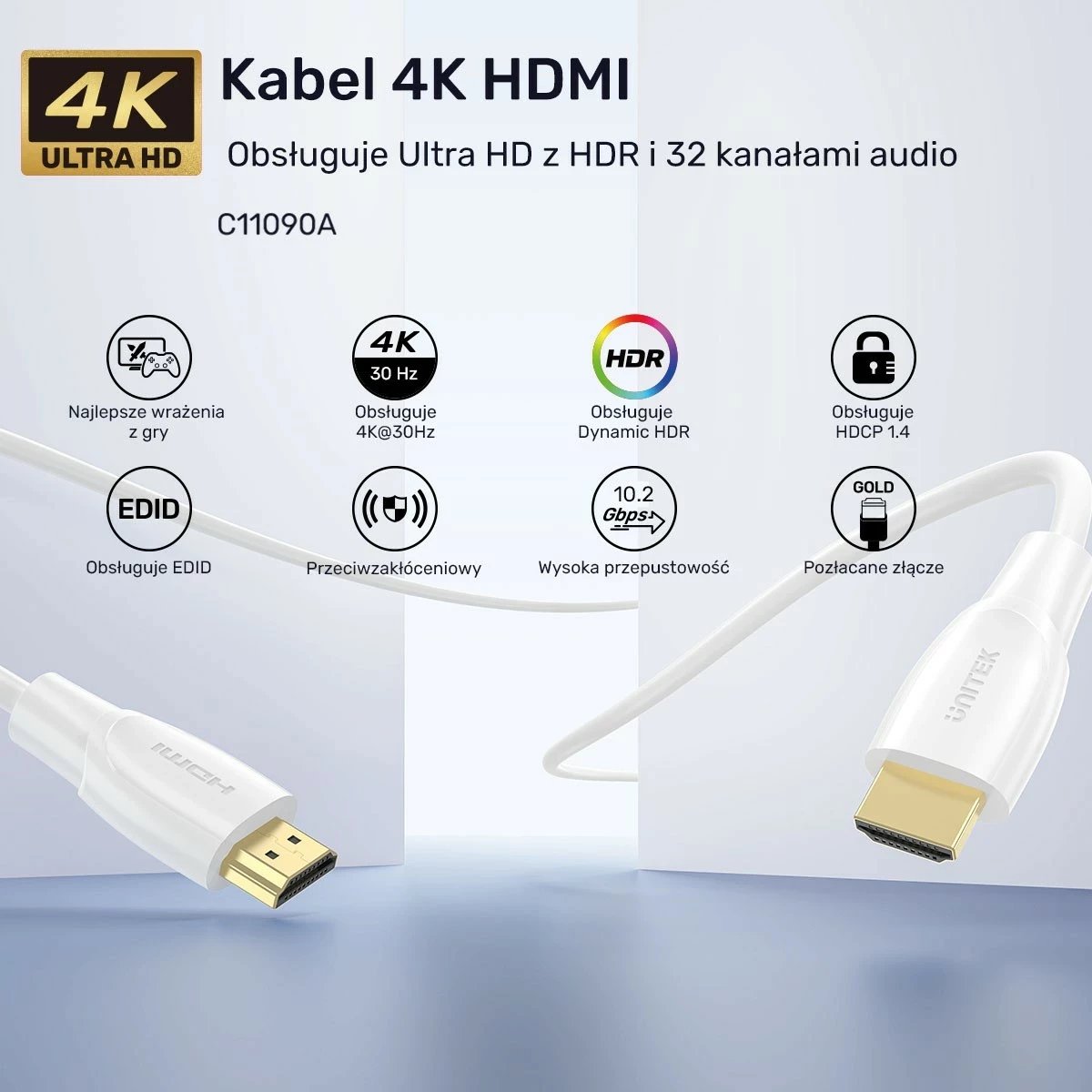 Kabëll HDMI Unitek 2.0 4K, 15m, bardhë