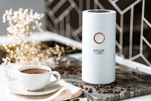 Bluarëse kafeje, Adler, AD 4446, 150 W, 75 g, enë metalike, kapak transparent, bllokim sigurie, e bardhë me ari Bluarëse kafeje, Adler, AD 4446, 150 W, 75 g, enë metalike, kapak transparent, bllokim sigurie, e bardhë me ari