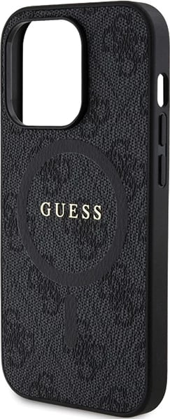 Mbështjellës Guess 4G Collection Leather Metal Logo MagSafe për iPhone 14 Pro, e zezë