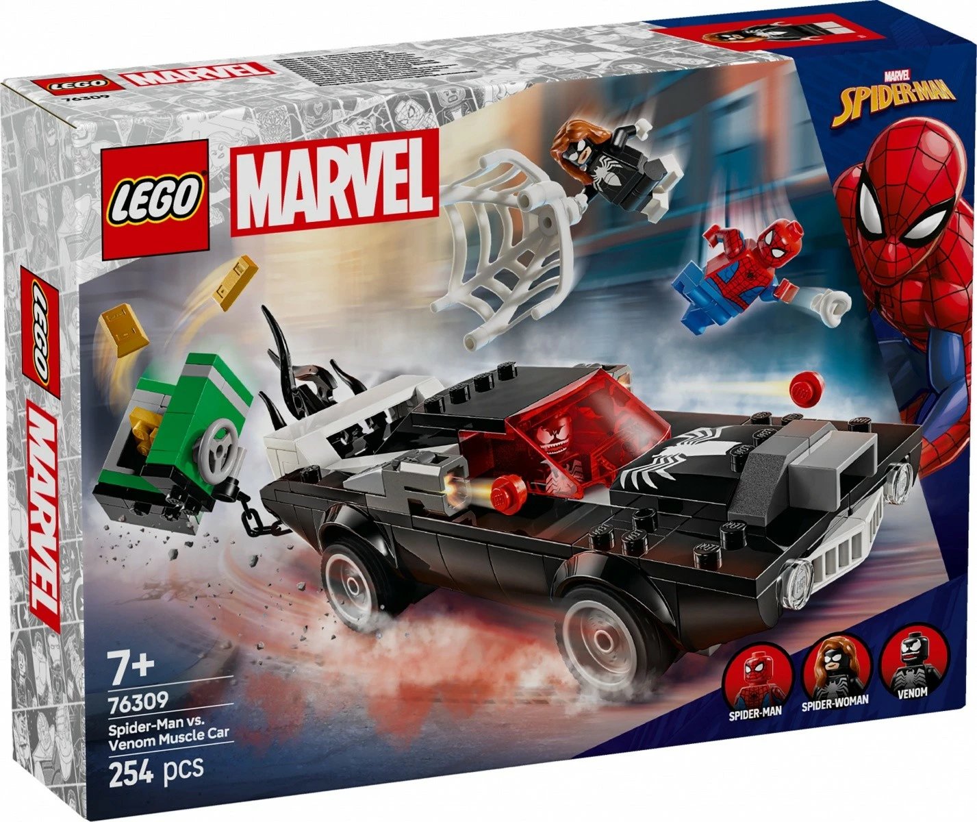 Set ndërtimi LEGO Marvel Super Heroes 76309 Spider-Man vs. Venom Muscle Car, 254 pjesë