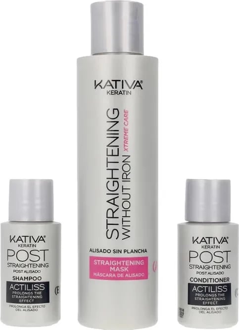 Set për drejtim flokësh pa hekur Kativa Keratin Anti-Frizz Xtrem Care, 3 copë, uniseks