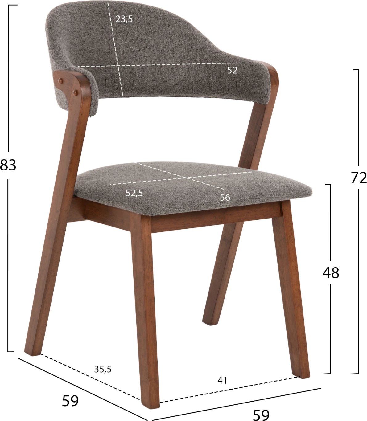 Karrige për ngrënie RIDER FH9734.01 dru gome ngjyrë arre-gri pëlhurë 59x59x83Hcm., set prej 2 copë