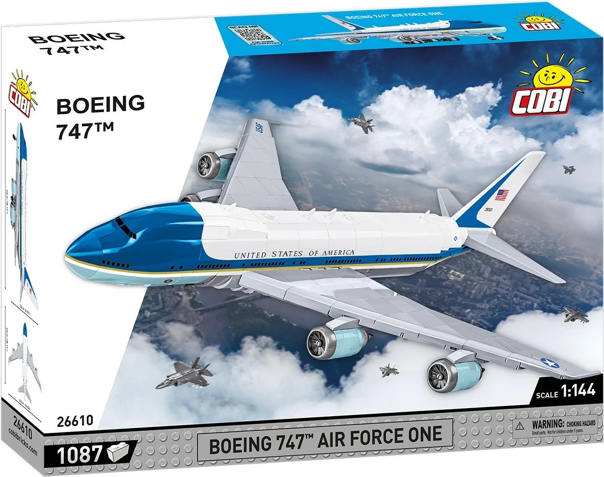 Set blloqe ndërtimi Cobi Boeing 747 Air Force One, 1087 pjesë, plastikë, ekstra i madh