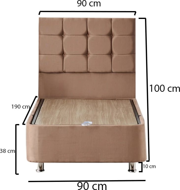 Set krevat tek, dyshek, bazë dhe shtrat, ngjyrë kafe e çelët, Skye Decor, 90x190