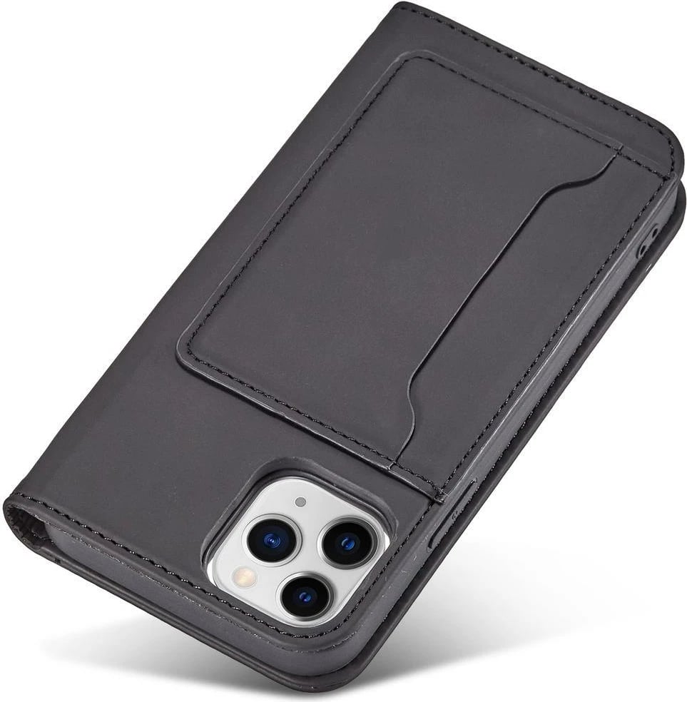 Mbështjellës Hurtel Magnet Card Case për iPhone 12, me portofol dhe mbajtëse, e zezë