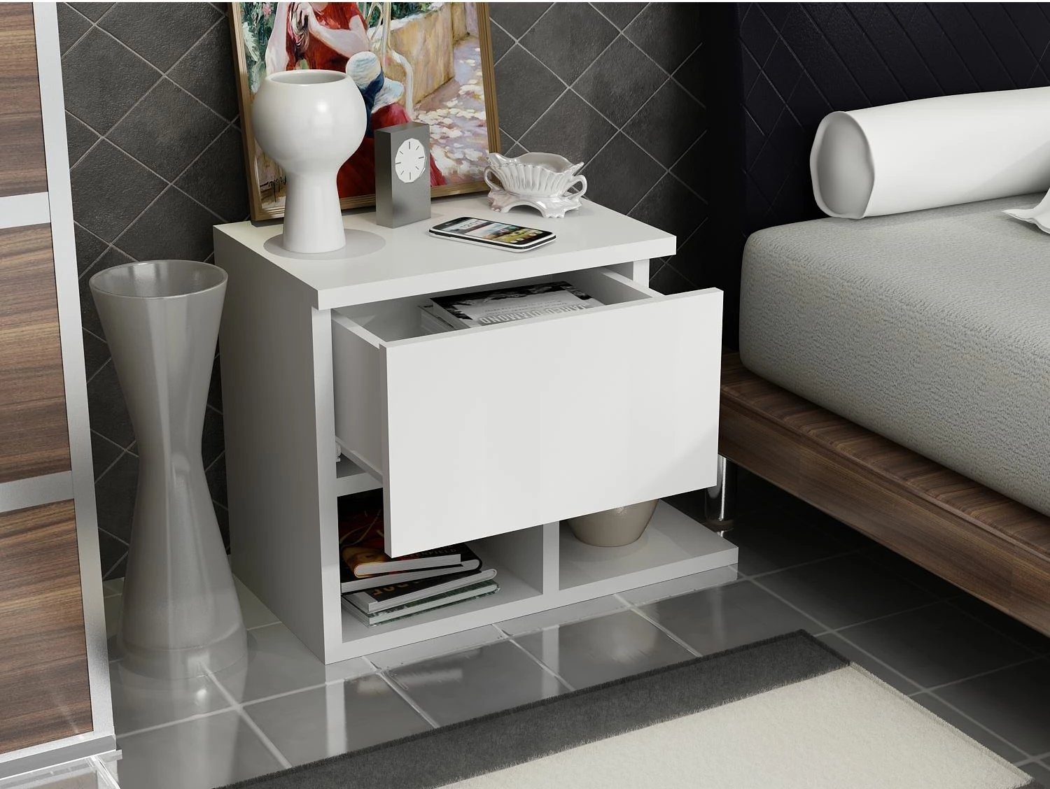 Komodinë Hanah Home, Yasso, e bardhë