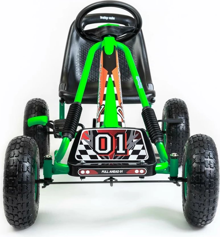 Go-kart me pedale, Baby Mix Razor, rrota të fryra 25 cm, frenë dore, drejtim përpara/mbrapsht, moshat 3-8 vjeç, ngarkesa 30 kg, jeshile