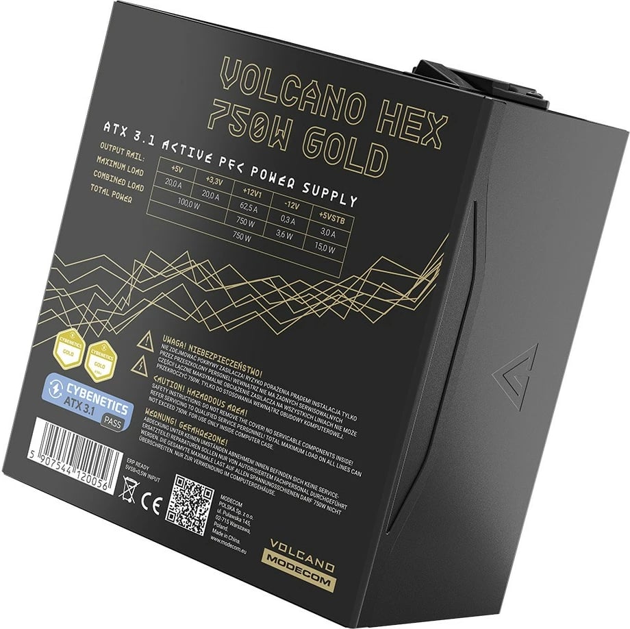 Furnizues energjie ATX MODECOM Volcano HEX 750W 80 PLUS Gold, modular, ATX 3.1, 12VHPWR