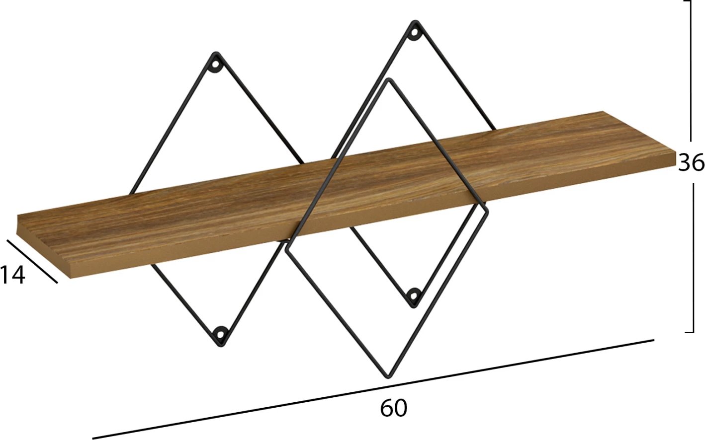 Raft muri CHANTRIA FH8934.11 melaminë ngjyrë lisi-metal ngjyrë e zezë 60x14x36Hcm
