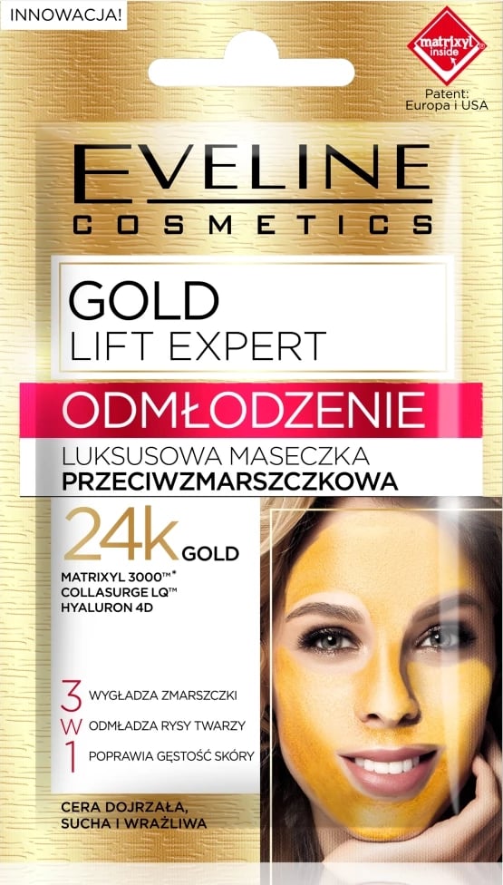 Maskë për fytyrë për femra Eveline Cosmetics Gold Lift Expert Luxury Anti-Wrinkle 3-in-1, 7ml