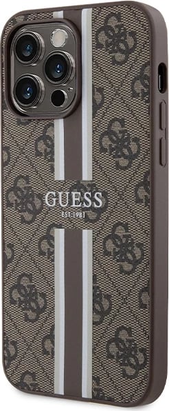 Mbështjellës Guess 4G Printed Stripes MagSafe për iPhone 15 Pro Max, Kafe